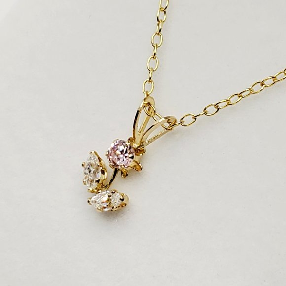 10K Yellow Gold CZ Flower Pendant - Picture 8 of 9
